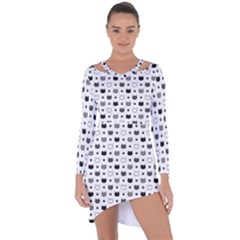 Kitten Head Paw Footprint Seamless Pattern 1 Asymmetric Cut-out Shift Dress by TastefulDesigns