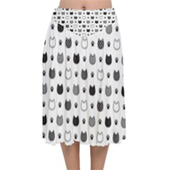 Kitten Head Paw Footprint Seamless Pattern 1 Velvet Flared Midi Skirt by TastefulDesigns