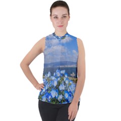Floral Nature Mock Neck Chiffon Sleeveless Top by Sparkle
