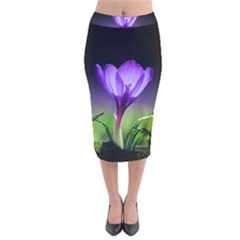 Floral Nature Velvet Midi Pencil Skirt by Sparkle