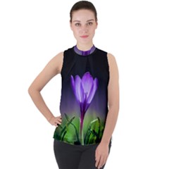 Floral Nature Mock Neck Chiffon Sleeveless Top by Sparkle