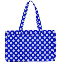 Dark Blue And White Polka Dots Pattern, Retro Pin-up Style Theme, Classic Dotted Theme Canvas Work Bag by Casemiro