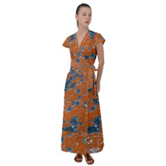 Vivid Grunge Abstract Print Flutter Sleeve Maxi Dress by dflcprintsclothing