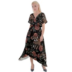 Raccoon Floral Cross Front Sharkbite Hem Maxi Dress by BubbSnugg
