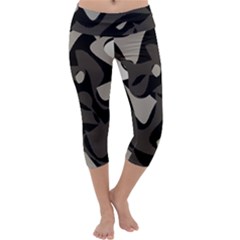 Trippy Sepia Paint Splash, Brown, Army Style Camo, Dotted Abstract Pattern Capri Yoga Leggings by Casemiro