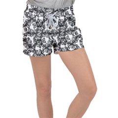 Stylized Botanical Motif Black And White Print Velour Lounge Shorts by dflcprintsclothing