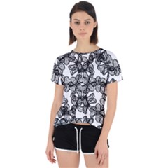 Stylized Botanical Motif Black And White Print Open Back Sport Tee by dflcprintsclothing