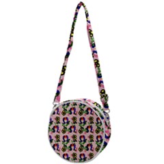 60s Girl Pink Floral Daisy Crossbody Circle Bag by snowwhitegirl