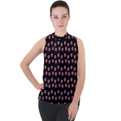 Peach Purple Daisy Flower Black Mock Neck Chiffon Sleeveless Top by snowwhitegirl
