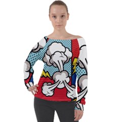 Rays Smoke Pop Art Style Vector Illustration Off Shoulder Long Sleeve Velour Top by Amaryn4rt