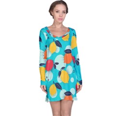 Pop Art Style Citrus Seamless Pattern Long Sleeve Nightdress by Amaryn4rt