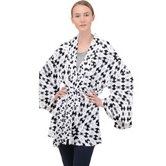 Black And White Ethnic Print Long Sleeve Velvet Kimono  by dflcprintsclothing