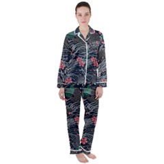 Japanese Wave Koi Illustration Seamless Pattern Satin Long Sleeve Pyjamas Set by Amaryn4rt