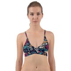 Vintage Art Tattoos Colorful Seamless Pattern Wrap Around Bikini Top by Amaryn4rt