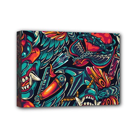Vintage Tattoos Colorful Seamless Pattern Mini Canvas 7  X 5  (stretched) by Amaryn4rt