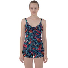 Vintage Tattoos Colorful Seamless Pattern Tie Front Two Piece Tankini by Amaryn4rt