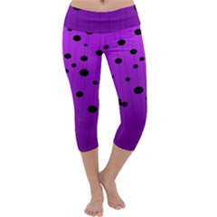 Two Tone Purple With Black Strings And Ovals, Dots  Geometric Pattern Capri Yoga Leggings by Casemiro