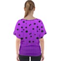 Two tone purple with black strings and ovals, dots. Geometric pattern V-Neck Dolman Drape Top View2