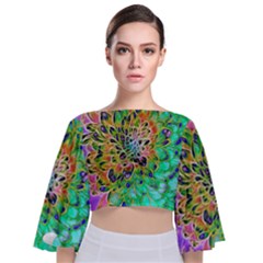 Peacock Chrysanthemum Tie Back Butterfly Sleeve Chiffon Top by bloomingvinedesign