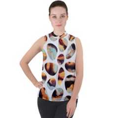 Gems Mock Neck Chiffon Sleeveless Top by Sparkle