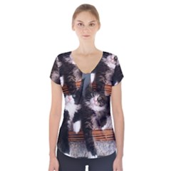 Cats Brothers Short Sleeve Front Detail Top by Sparkle