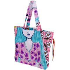 Blue Haired Girl Wall Drawstring Tote Bag by snowwhitegirl