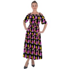 Girl With Hood Cape Heart Lemon Pattern Black Shoulder Straps Boho Maxi Dress  by snowwhitegirl