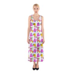 Girl With Hood Cape Heart Lemon Pattern White Sleeveless Maxi Dress by snowwhitegirl