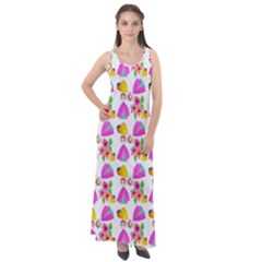 Girl With Hood Cape Heart Lemon Pattern White Sleeveless Velour Maxi Dress by snowwhitegirl