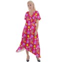 Girl With Hood Cape Heart Lemon Pattern Pink Cross Front Sharkbite Hem Maxi Dress View1
