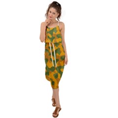 Green And Orange Camouflage Pattern Waist Tie Cover Up Chiffon Dress by SpinnyChairDesigns