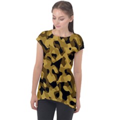 Black Yellow Brown Camouflage Pattern Cap Sleeve High Low Top by SpinnyChairDesigns