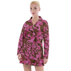 Pink And Brown Camouflage Women s Long Sleeve Casual Dress by SpinnyChairDesigns