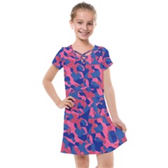 Blue And Pink Camouflage Pattern Kids  Cross Web Dress by SpinnyChairDesigns