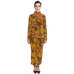 Brown And Orange Camouflage Turtleneck Maxi Dress by SpinnyChairDesigns