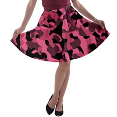 Black And Pink Camouflage Pattern A-line Skater Skirt by SpinnyChairDesigns