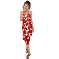 Red And White Camouflage Pattern Waist Tie Cover Up Chiffon Dress by SpinnyChairDesigns