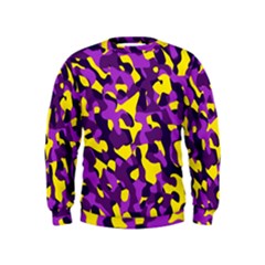 Purple And Yellow Camouflage Pattern Kids  Sweatshirt by SpinnyChairDesigns