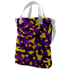 Purple And Yellow Camouflage Pattern Canvas Messenger Bag by SpinnyChairDesigns