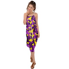 Purple And Yellow Camouflage Pattern Waist Tie Cover Up Chiffon Dress by SpinnyChairDesigns