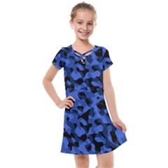 Black And Blue Camouflage Pattern Kids  Cross Web Dress by SpinnyChairDesigns