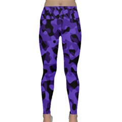 Purple Black Camouflage Pattern Lightweight Velour Classic Yoga Leggings by SpinnyChairDesigns