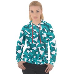 Teal And White Camouflage Pattern Women s Overhead Hoodie by SpinnyChairDesigns