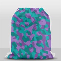 Purple And Teal Camouflage Pattern Drawstring Bag (small) by SpinnyChairDesigns