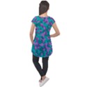 Purple and Teal Camouflage Pattern Cap Sleeve High Low Top View2
