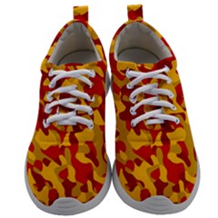 Red And Yellow Camouflage Pattern Mens Athletic Shoes by SpinnyChairDesigns