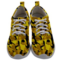 Black And Yellow Camouflage Pattern Mens Athletic Shoes by SpinnyChairDesigns
