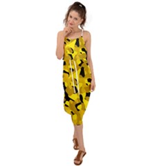 Black And Yellow Camouflage Pattern Waist Tie Cover Up Chiffon Dress by SpinnyChairDesigns