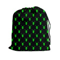 Neon Green Bug Insect Heads On Black Drawstring Pouch (2xl) by SpinnyChairDesigns