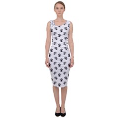 Cat Dog Animal Paw Prints Pattern Black And White Sleeveless Pencil Dress by SpinnyChairDesigns